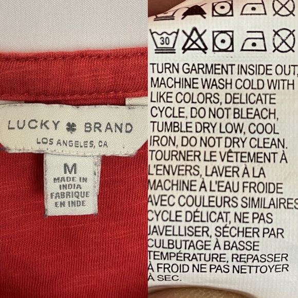 Lucky Brand Embroidered V-Neck Long Sleeve Top in Red Size Medium - Picture 9 of 9